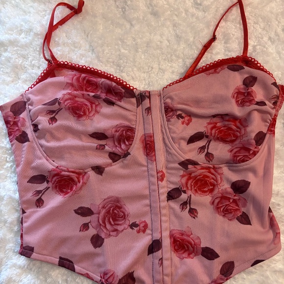 Steve Madden Corset Top Pink Floral Size Large - Picture 1 of 4
